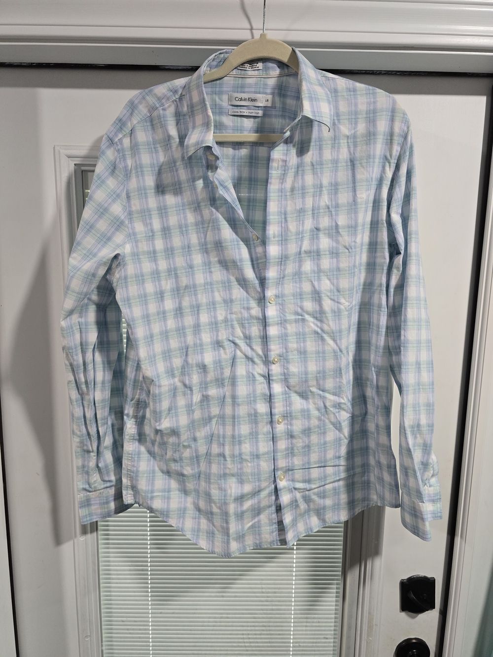 Calvin Klein Men's Pastel Blue & White Plaid Button-Down Shirt